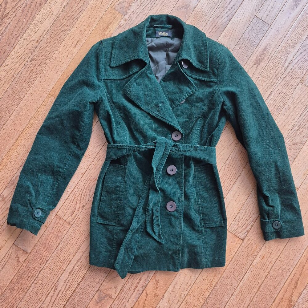 Green Corduroy Belted Jacket • Size 38 (S/M Fit) • Fully Lined